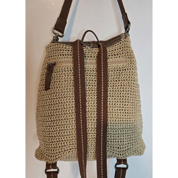 The Sak Avalon Backpack Beige/Brown Hand Crocheted Textile Purse - Picture 5 of 13